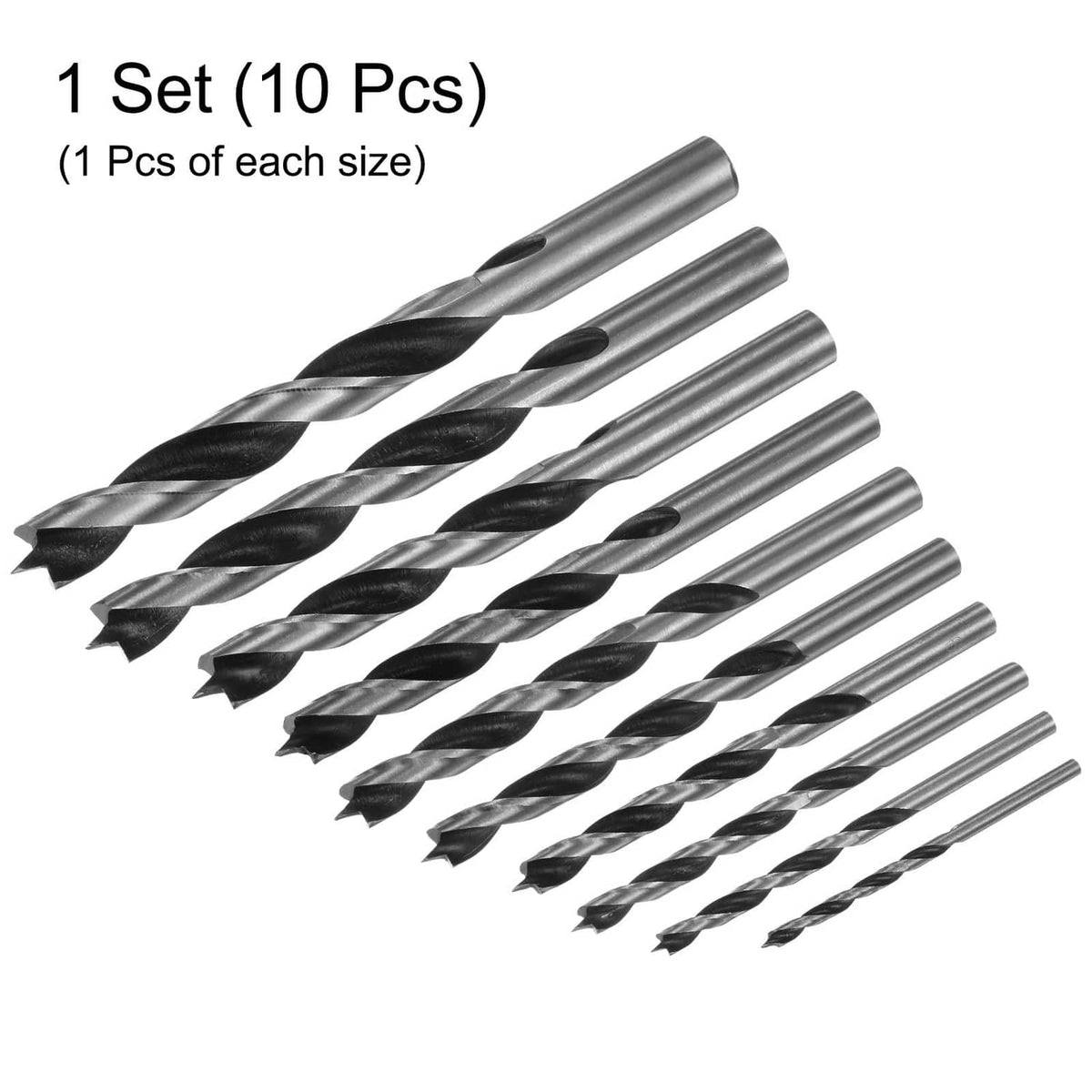 HARFINGTON brad point drill bit set (10 pcs) with black spiral flutes