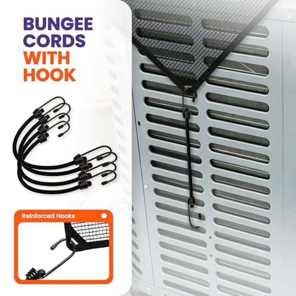 Black bungee cords with hooks accessory for securing an air conditioner cover