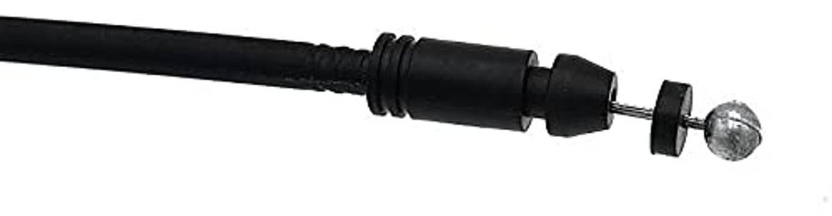 Hood release cable end: black ribbed section with black grommet and metal ball