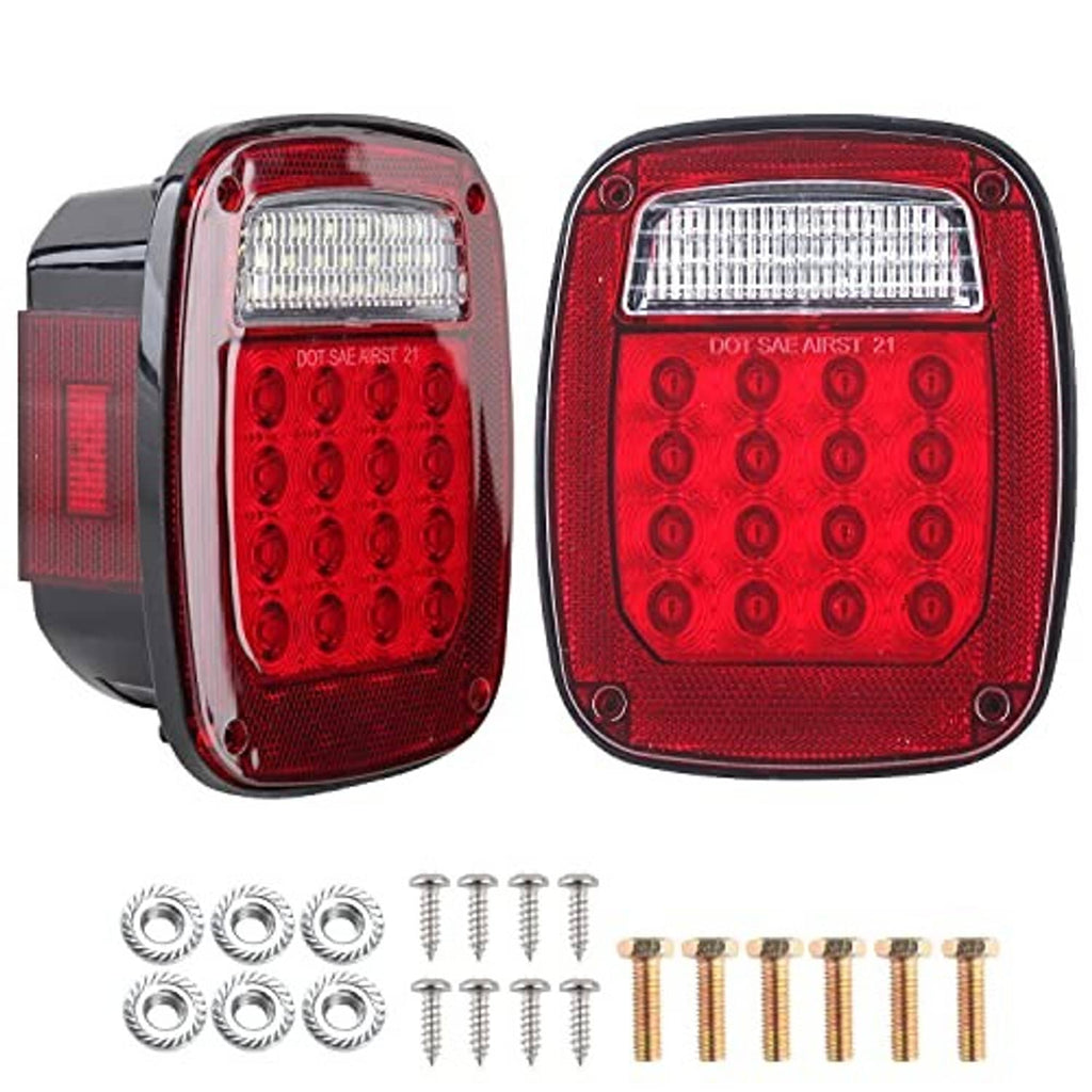 Pair of square red rear tail lights with clear top LED and red LED bulb panels