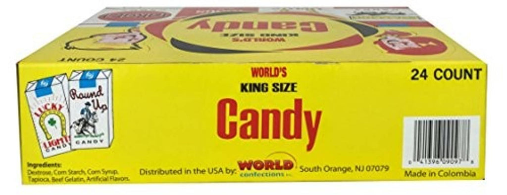 Bottom of 24-count candy cigarettes box with barcode and ingredient text