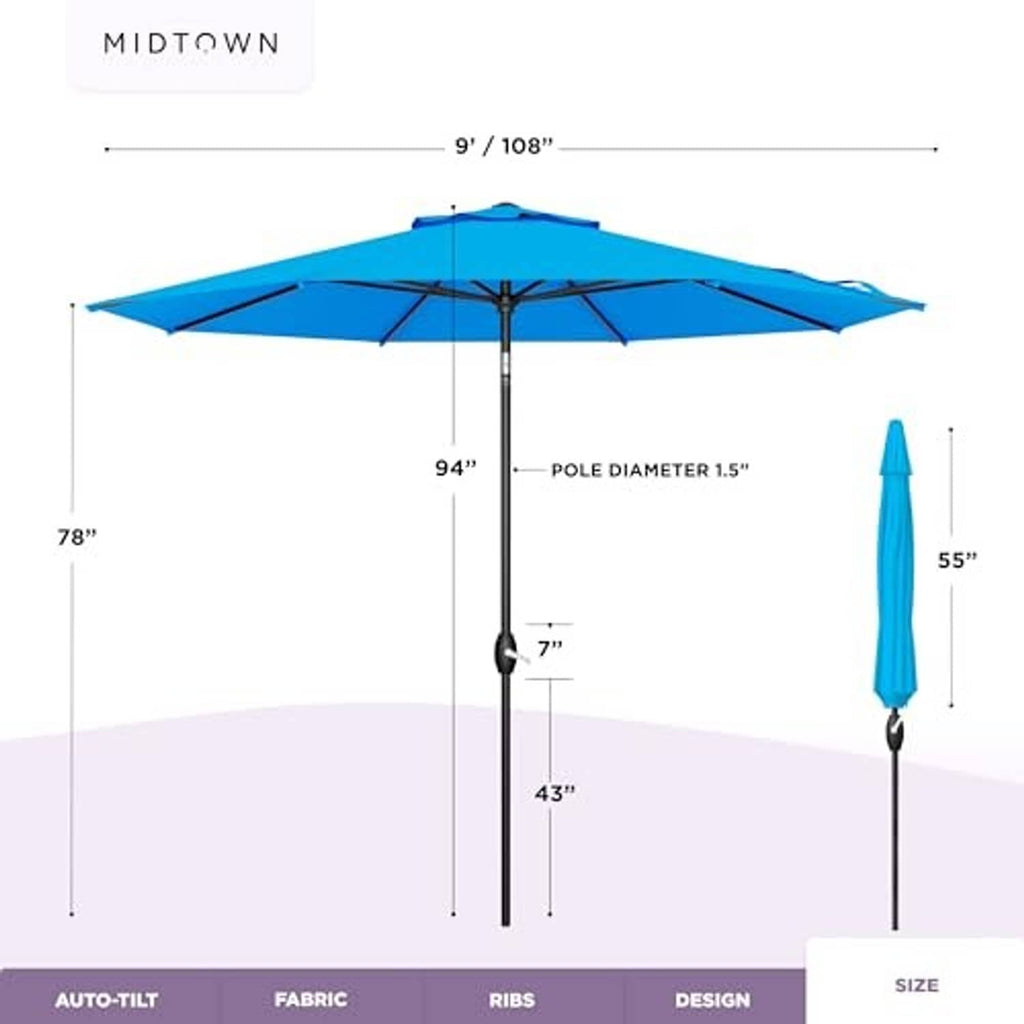 9 ft patio umbrella size diagram with pole diameter and canopy measurements