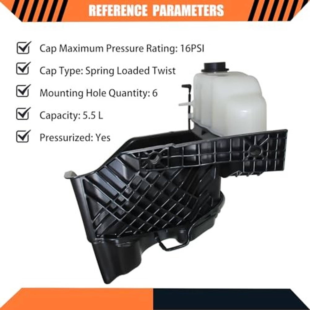 Engine coolant overflow recovery reservoir tank, black vented base with white pressurized reservoir