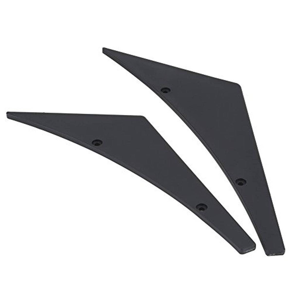 Pair of black front bumper lip splitter fins with drilled mounting holes