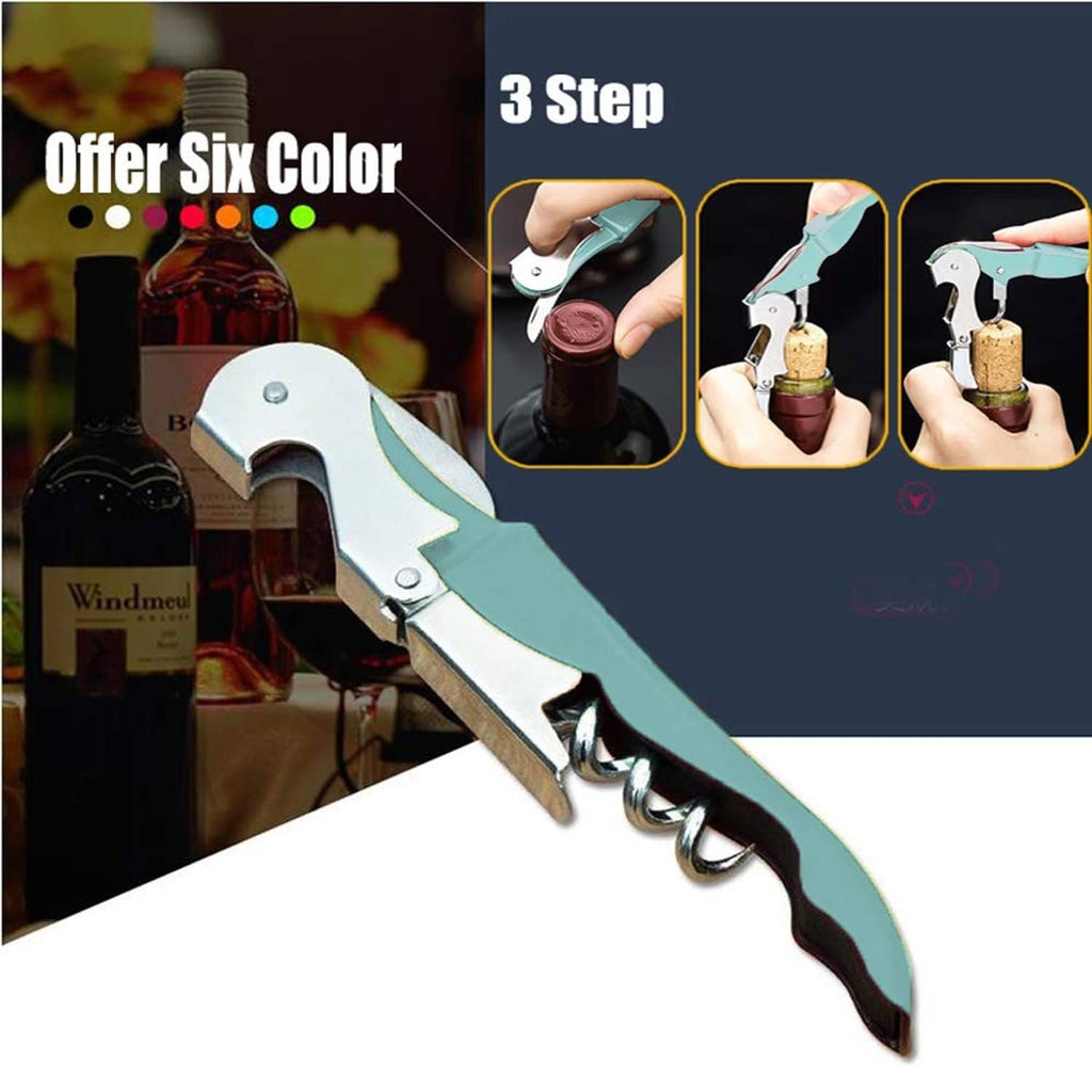 Cyan waiter corkscrew with foil cutter and grooved spiral, ergonomic stainless handle