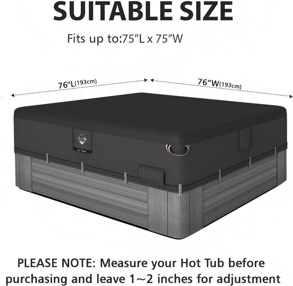 Black hot tub cover protector with gray panels, center access flap, buckle straps