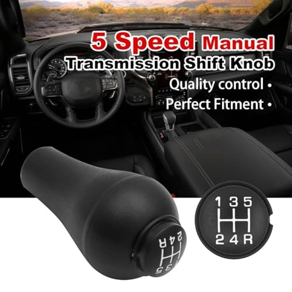 Black manual transmission shift knob and matching gear pattern cover