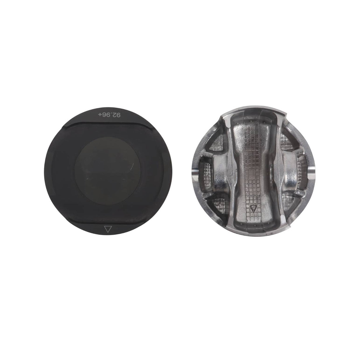 Round piston components with black face and metallic ring insert