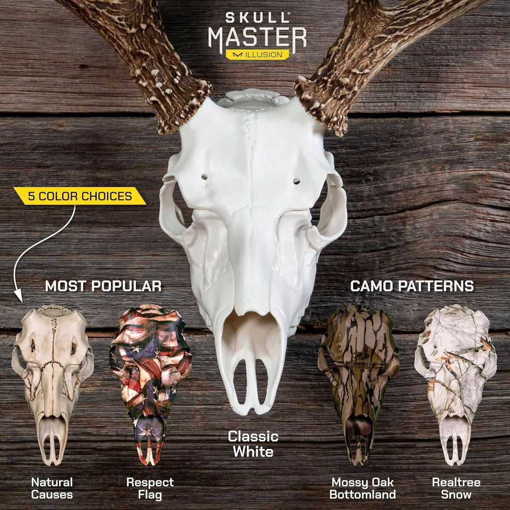White skull mount with antlers, showing classic white style