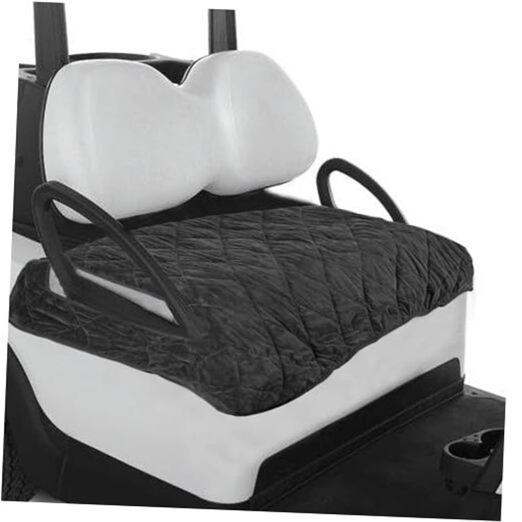 Black quilted heavy-duty golf cart seat cover with cutouts and protective padding