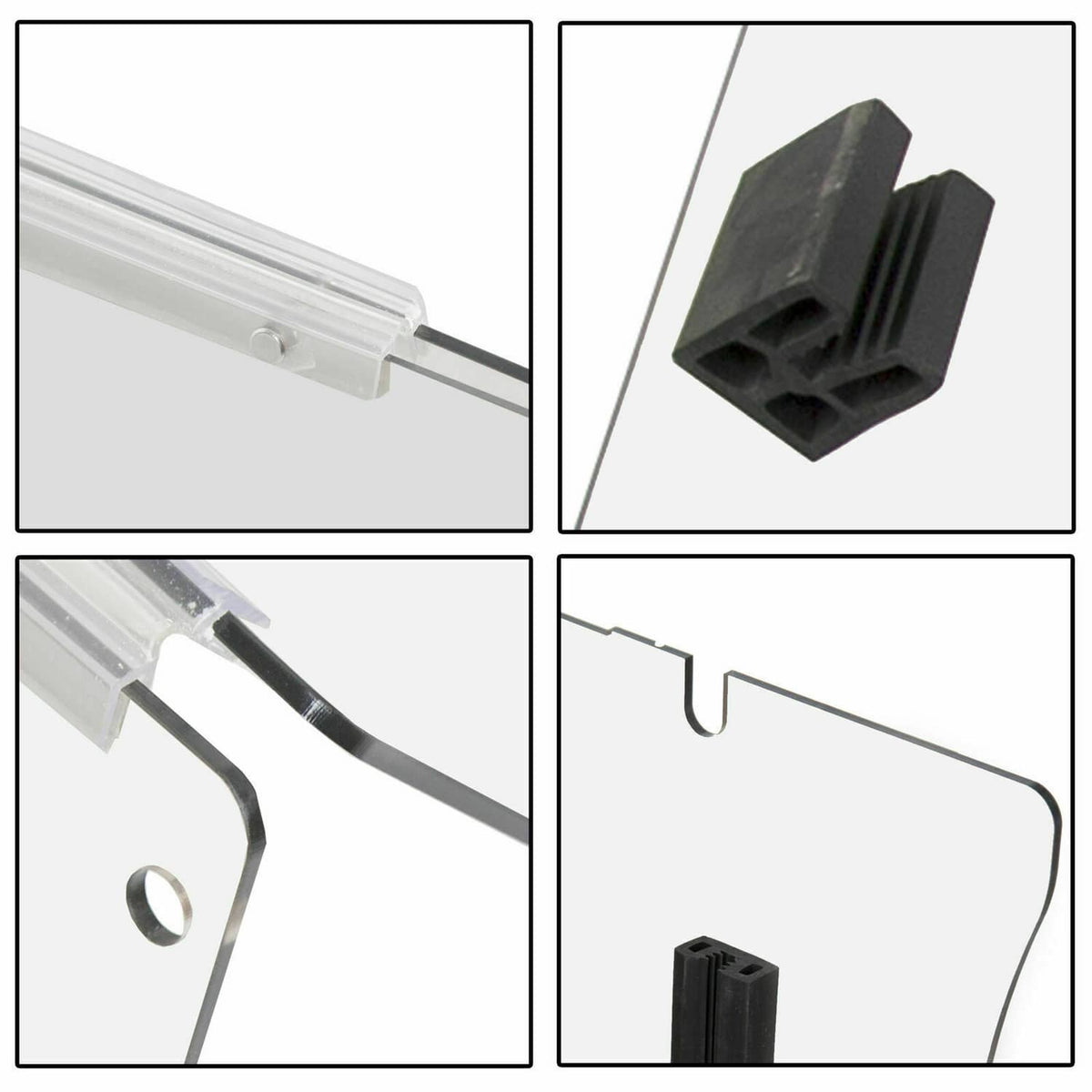 Close-up of windshield mounting clips and hardware for golf cart