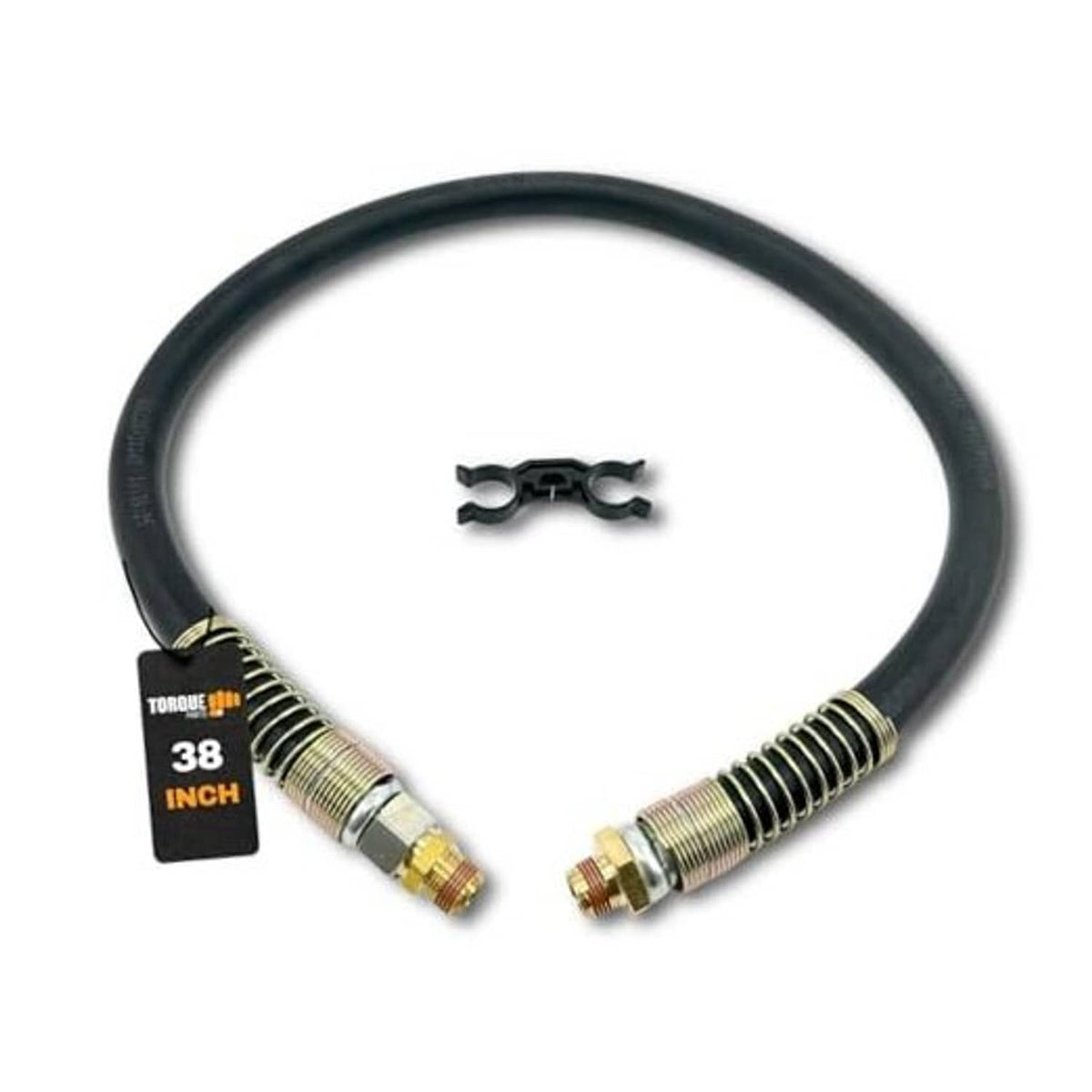 38-inch black rubber air brake hose assembly with 1/2" NPT swivel fittings