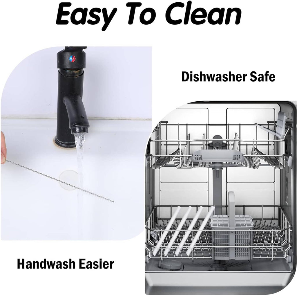Spill-proof tumbler straw replacement set shown for hand washing and dishwasher use