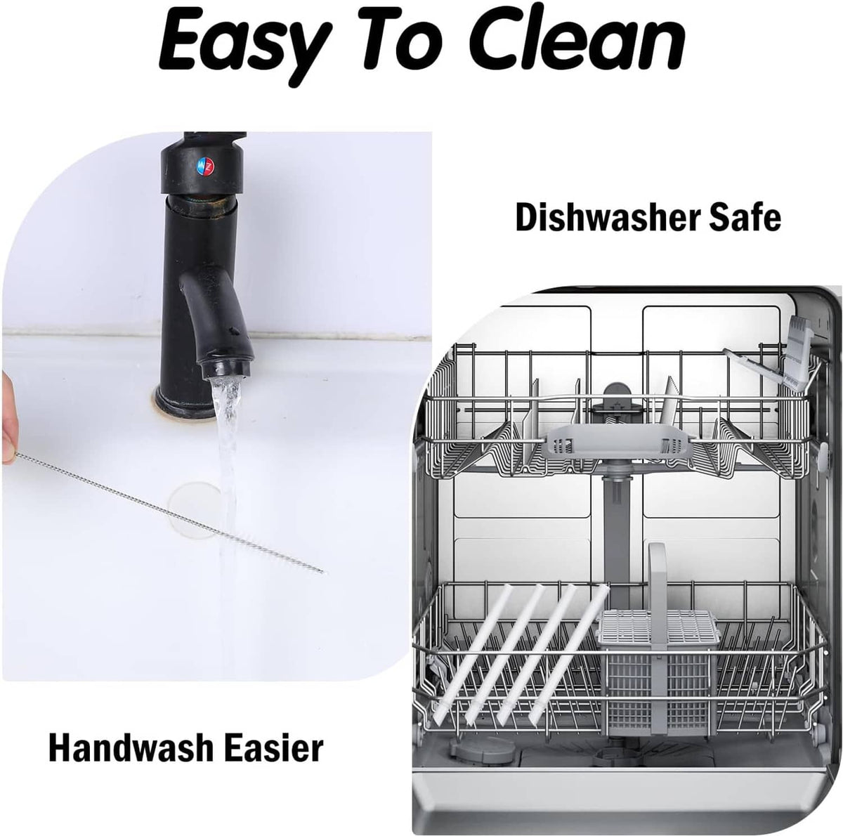 Spill-proof tumbler straw replacement set shown for hand washing and dishwasher use