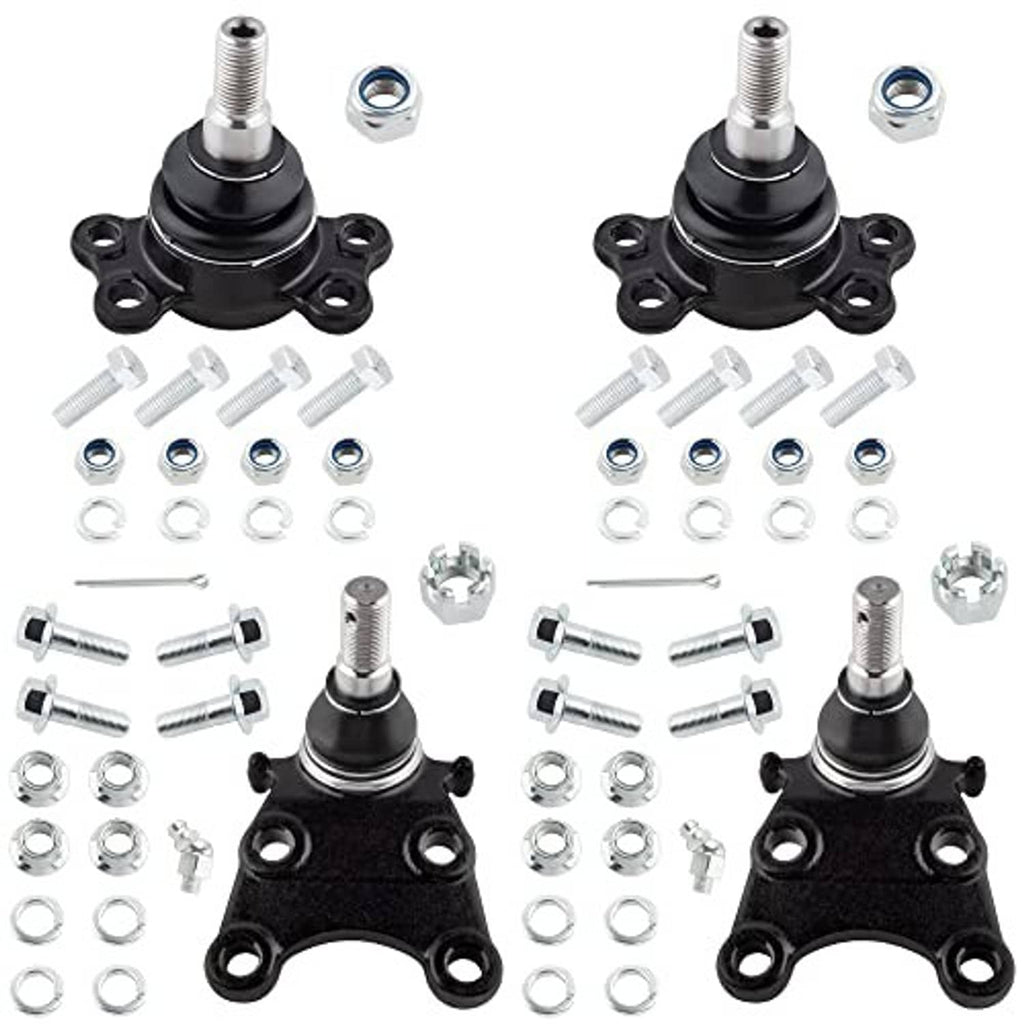 Pair of front ball joints with black boots and threaded studs plus hardware including nuts and bolts