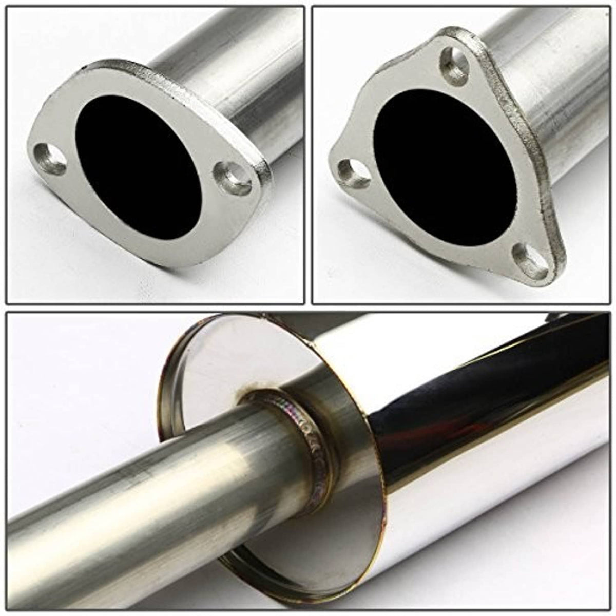 Stainless exhaust flange with round outlet opening and visible weld seams
