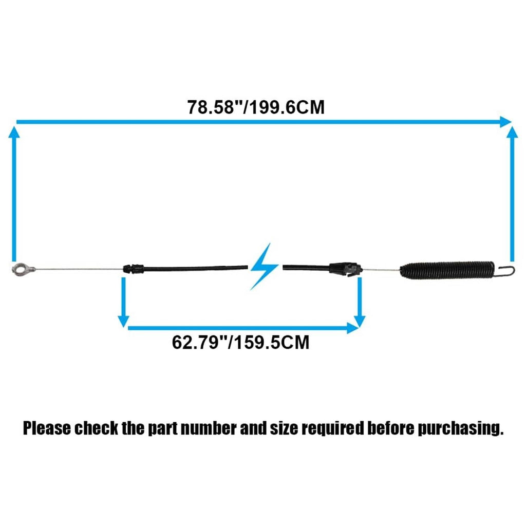 Deck engagement cable with length measurements, black spring and connector ends
