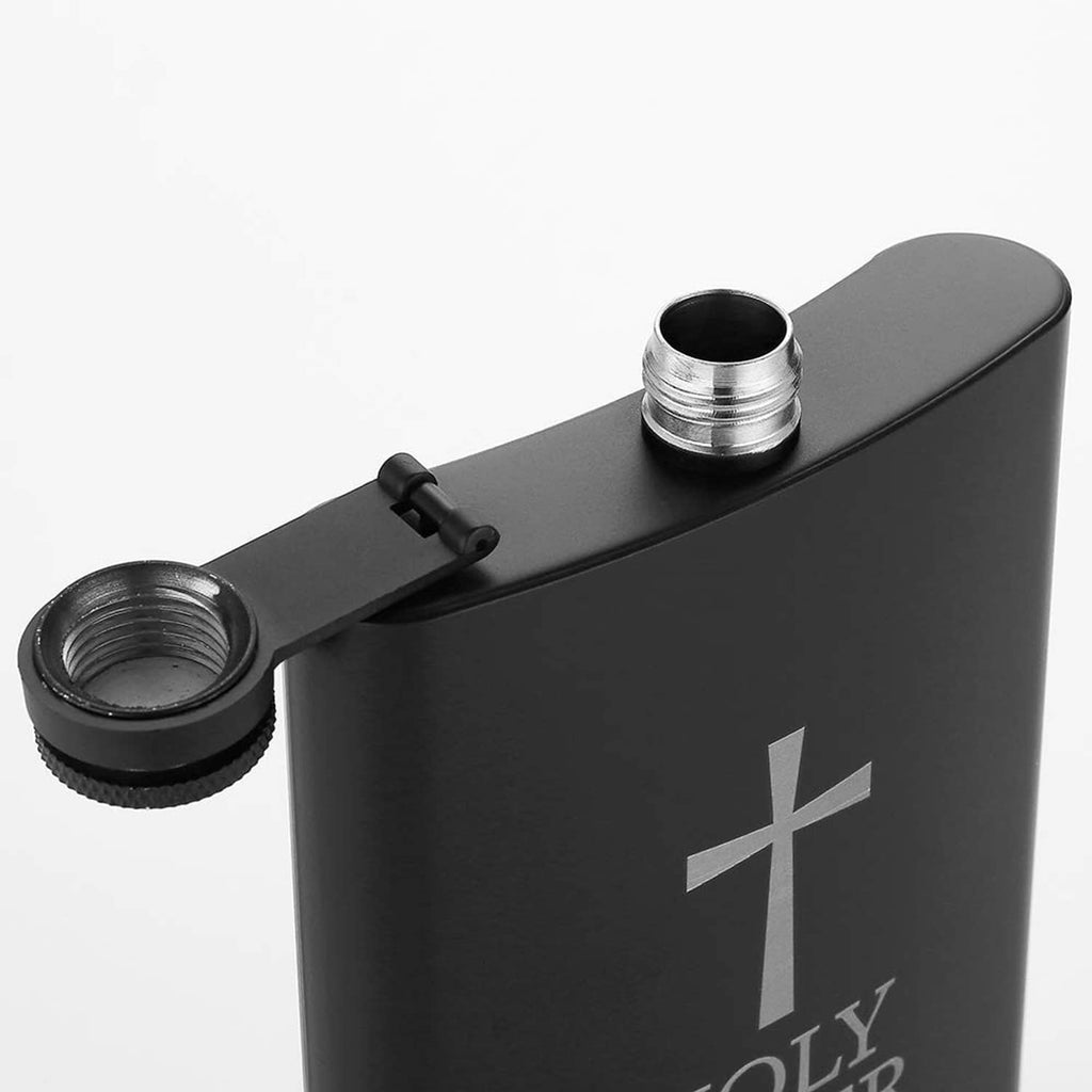 Black stainless steel hip flask with screw cap and inner pour opening