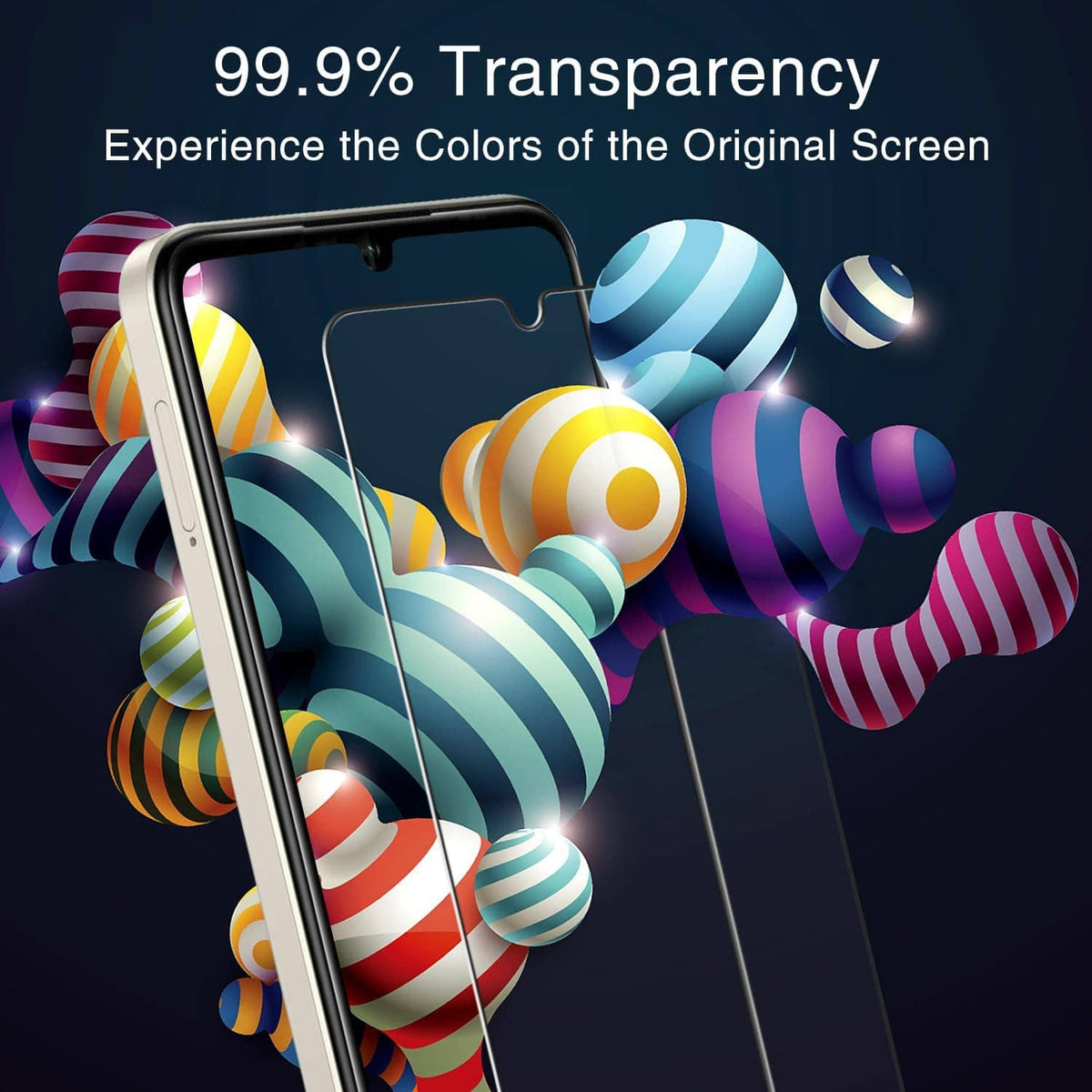 Tempered glass screen protector with clear, high-transparency film for phone display