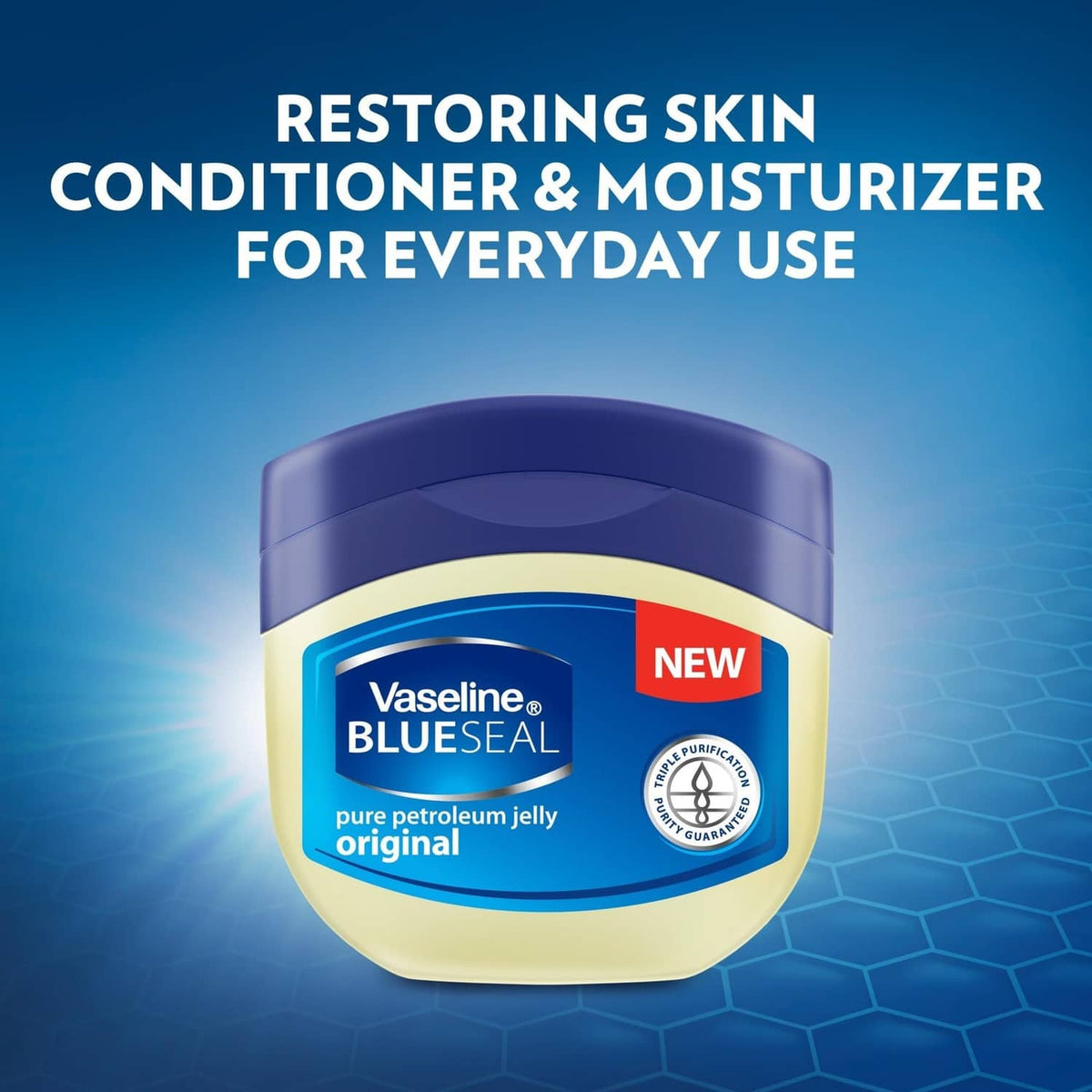 Vaseline BLUESEAL petroleum jelly jar with blue label and blue lid