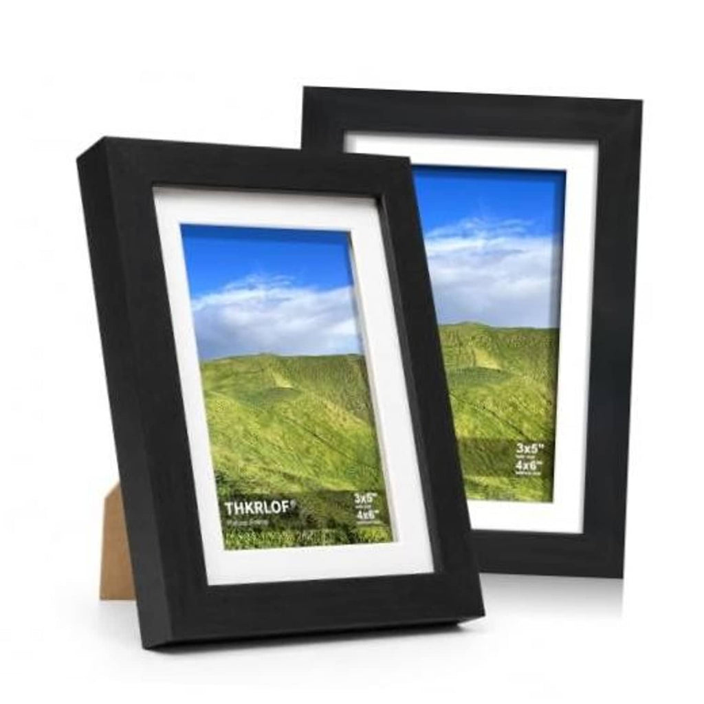 Black 4x6 shadow box photo frame with real glass, white mat, front view