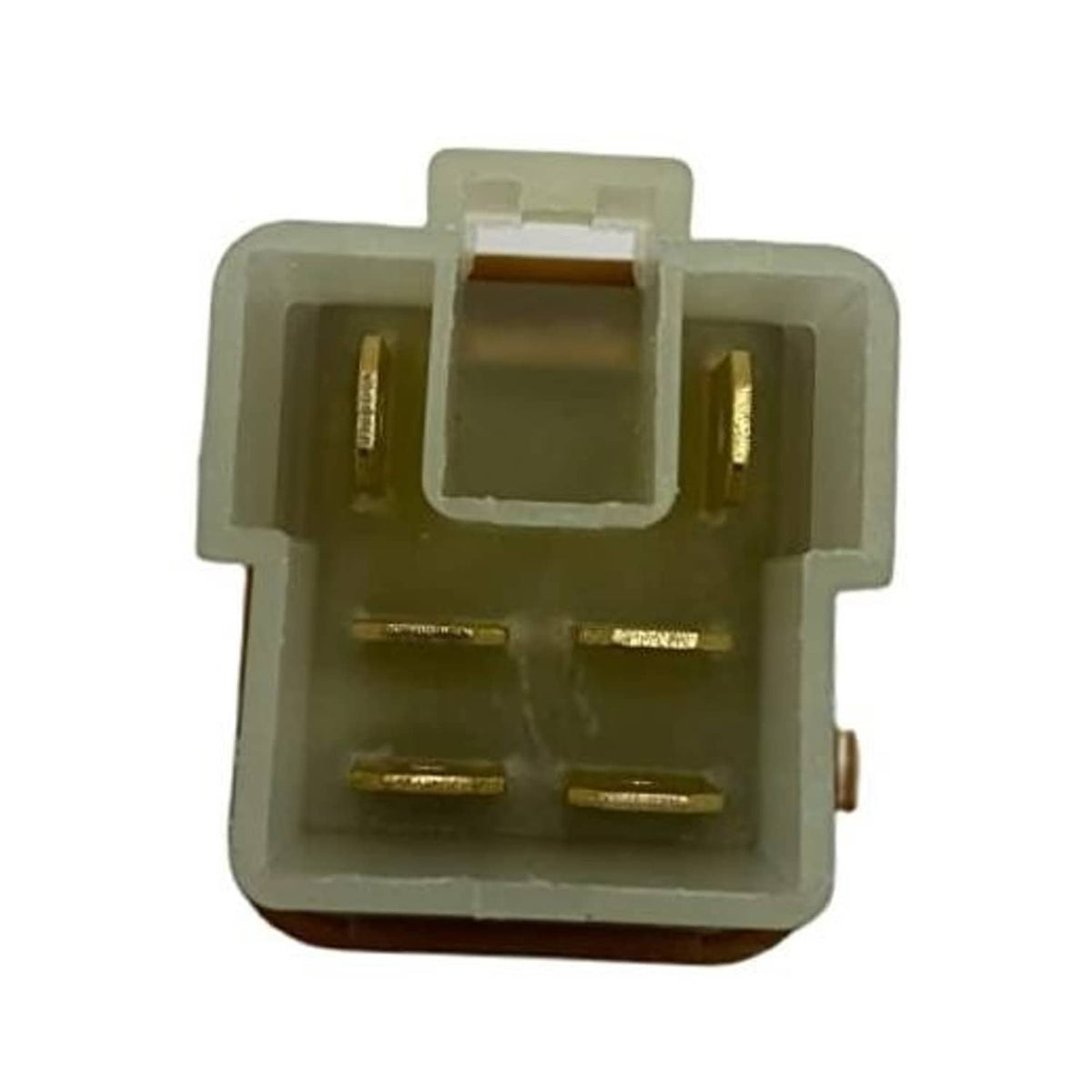 Radiator fan relay connector with two side terminals and central contact block
