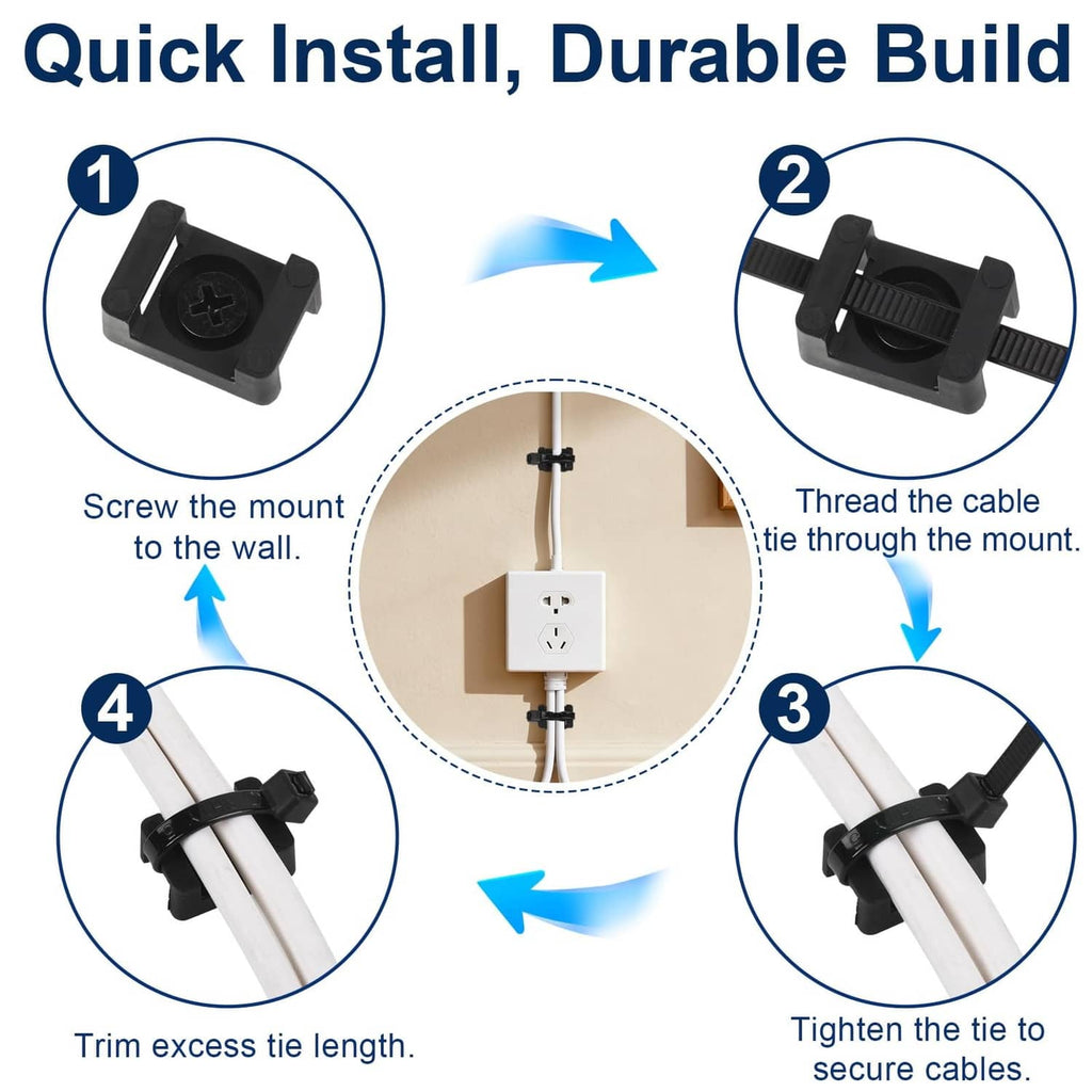 Cable zip tie mounts kit with screw mount and cable tie threading