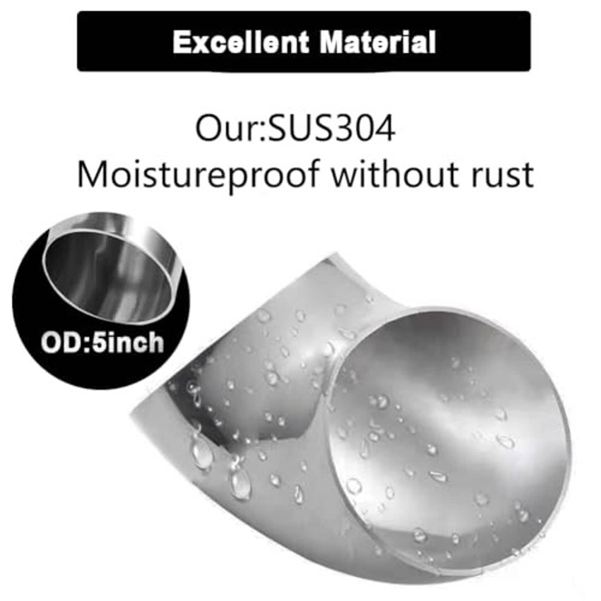 SUS304 stainless steel 45° bend elbow pipe, 5-inch OD, smooth interior