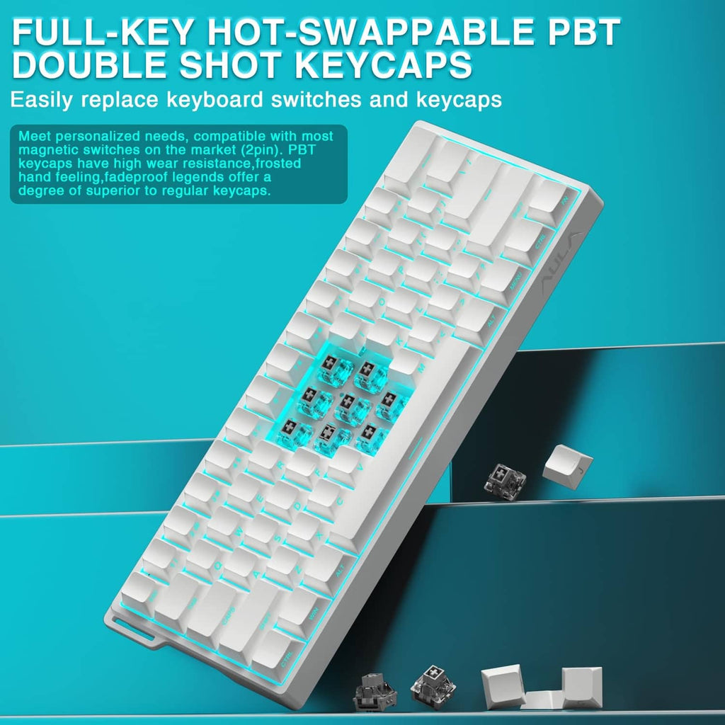 White mechanical gaming keyboard with hot-swappable PBT double-shot keycaps