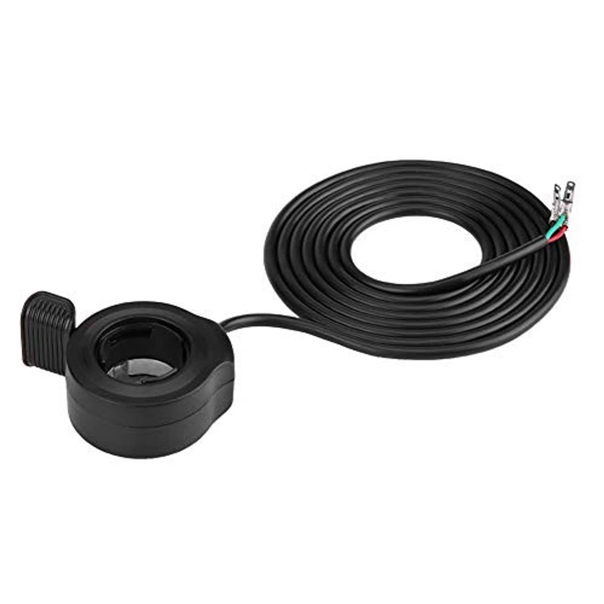 Black thumb throttle speed controller with long coiled cable and wiring connector
