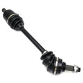 Rear CV axle drive shaft with black rubber boots and metal spline ends