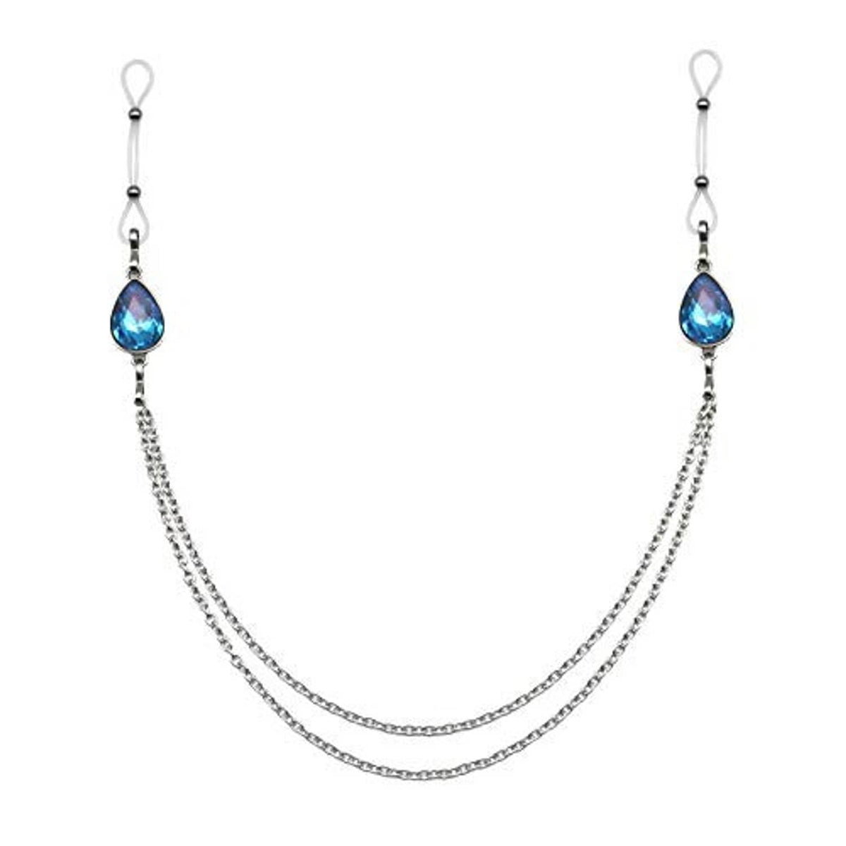 Non-piercing nipple rings with blue teardrop gems and silver-tone chains