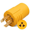 Yellow generator adapter plug with 4 prongs and 20A twist-lock style connector