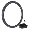 Black motorcycle inner tube with valve stem and cap, sized for 2.25/2.50-19 tires