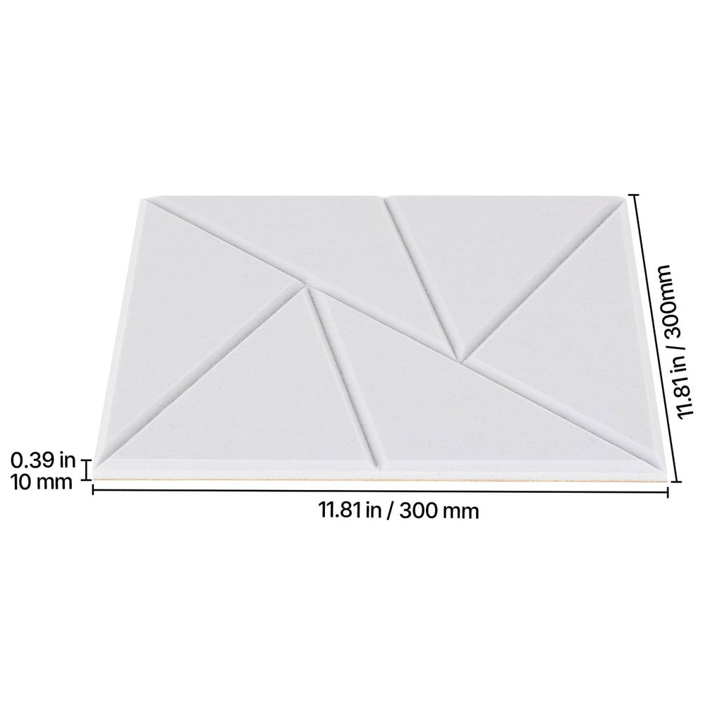 White acoustic wall panel tile, beveled edges, 11.8 in x 11.8 in size with depth
