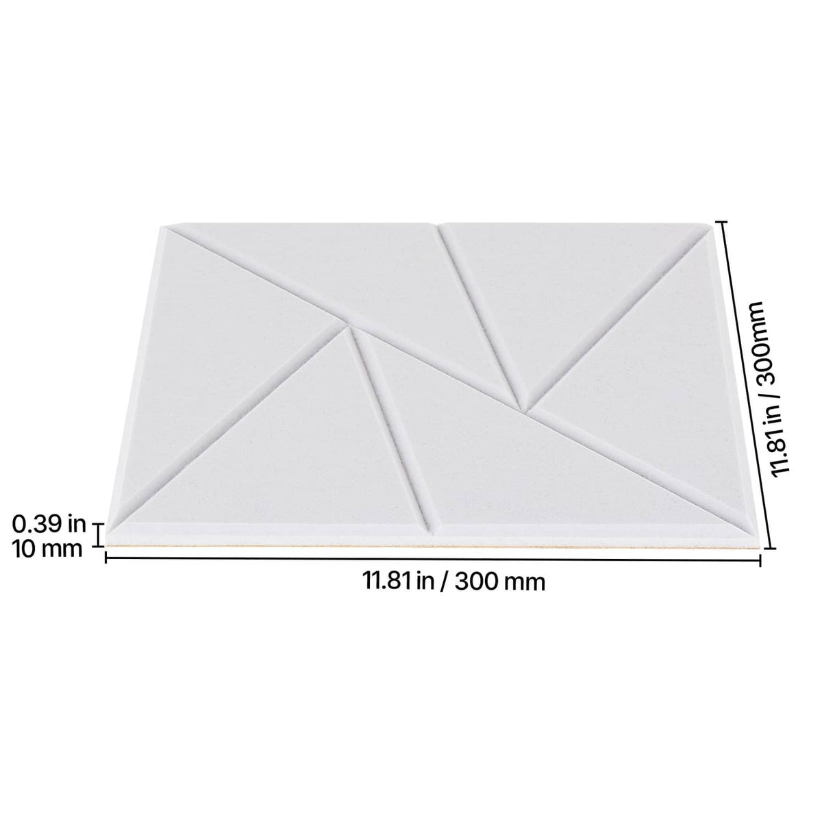 White acoustic wall panel tile, beveled edges, 11.8 in x 11.8 in size with depth