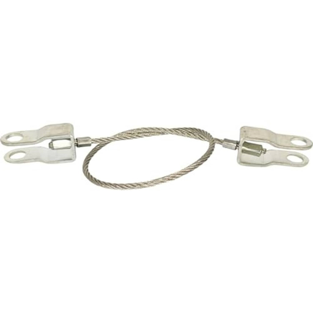 Hood release cable with braided wire loop and two metal loop clips, silver