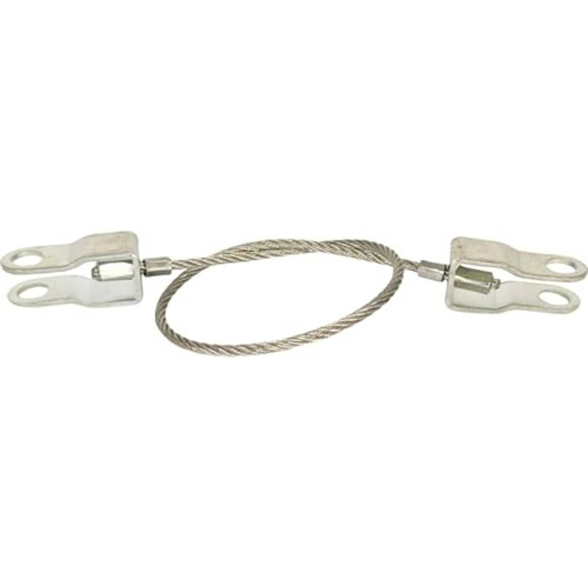 Hood release cable with braided wire loop and two metal loop clips, silver
