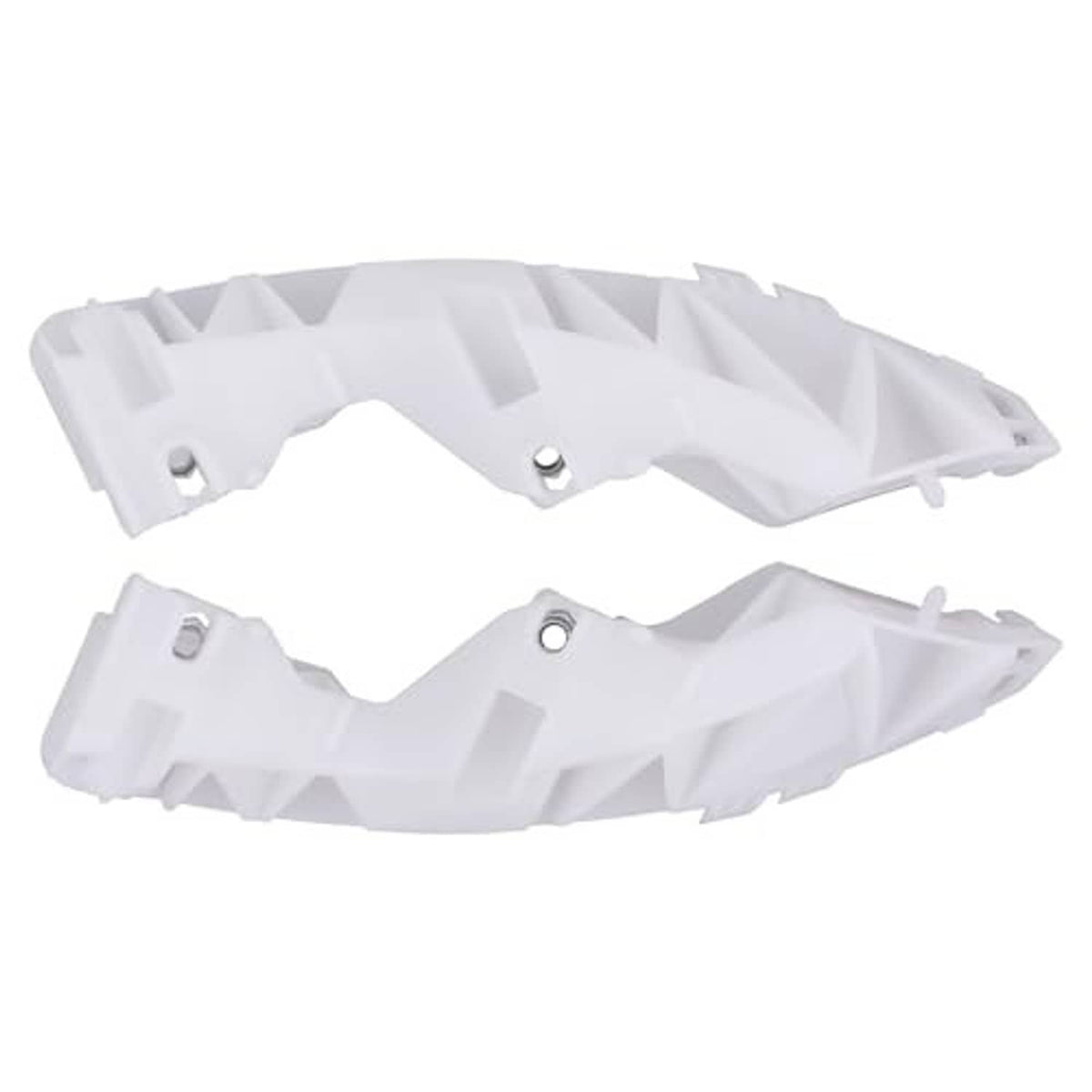 Front bumper bracket stiffener kit, pair of white plastic pieces with holes and studs