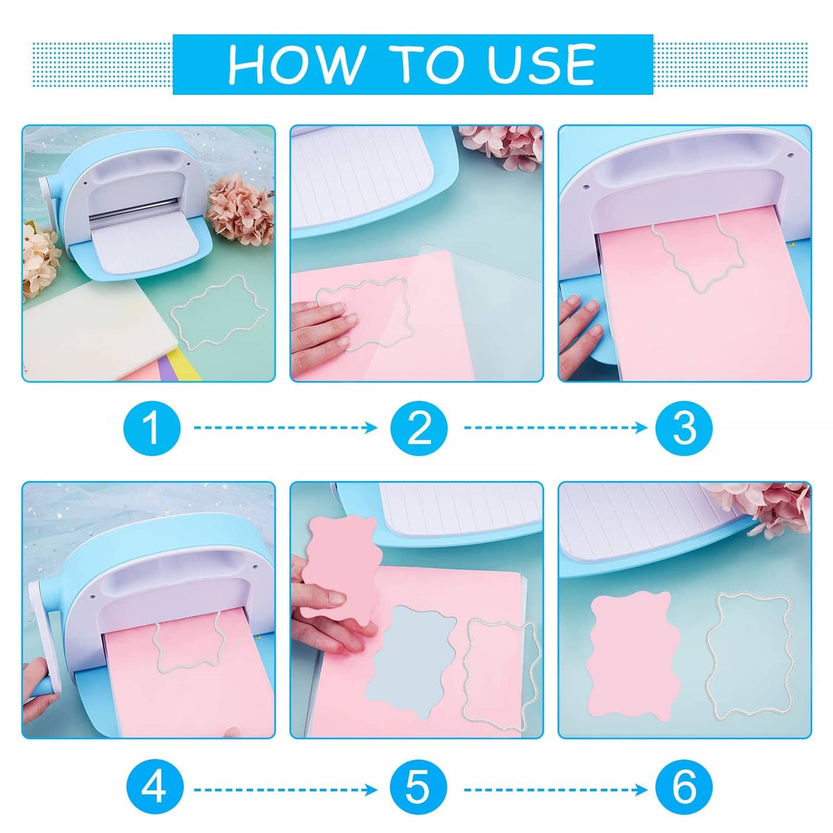 How-to-use diagram for a cutting machine with layered die shapes