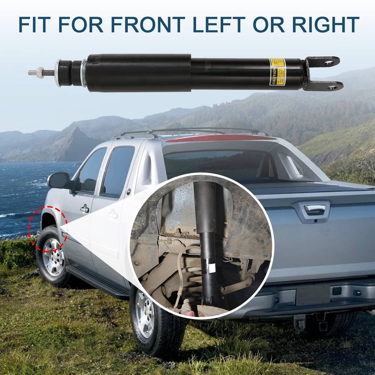 Front air suspension strut with fork mount and rod, for left or right fit