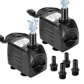 Black submersible water pump set with hoses and threaded outlet fittings, 2-pack