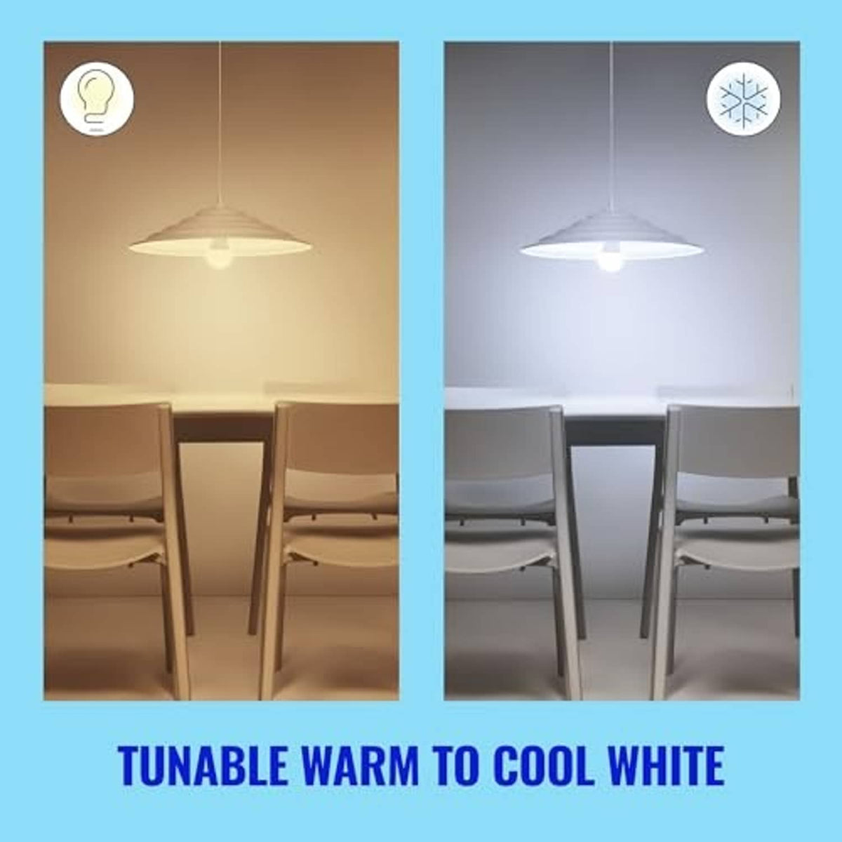 WiZ tunable white A19 smart LED bulb glowing in a ceiling light fixture