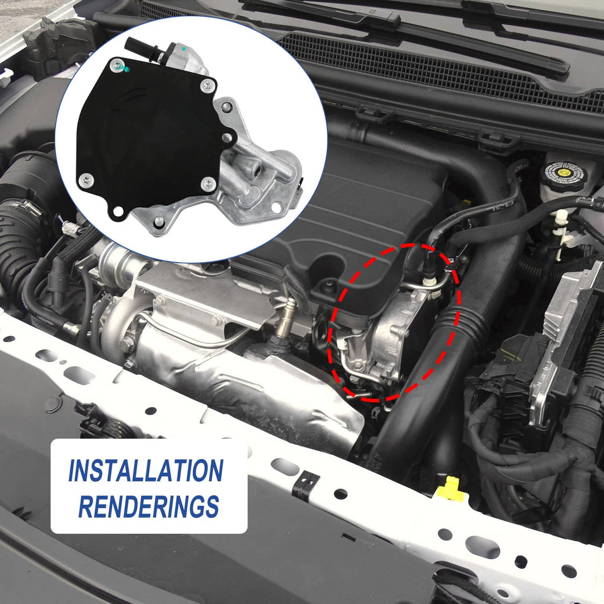 Brake vacuum pump installation view with highlighted mounting plate