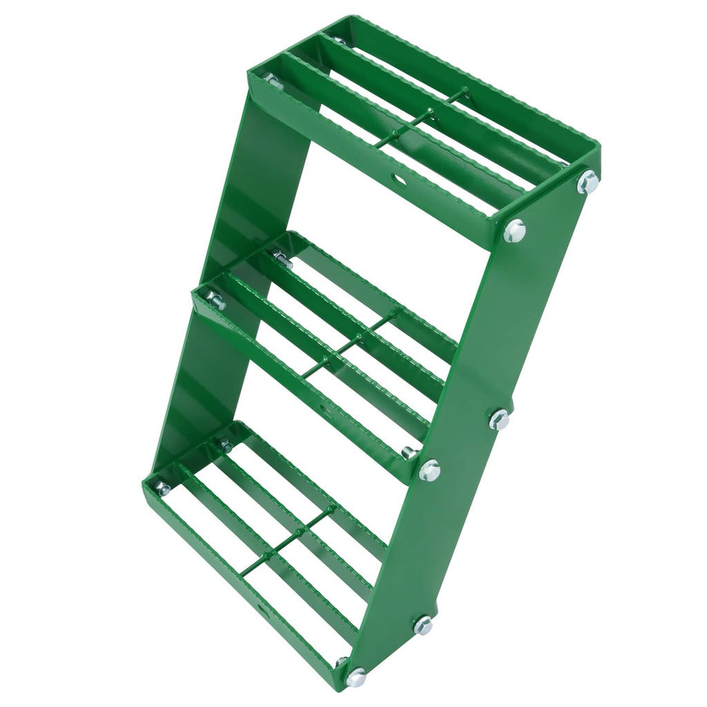 Green tractor step extension rack with slatted steps and mounting hardware, left side