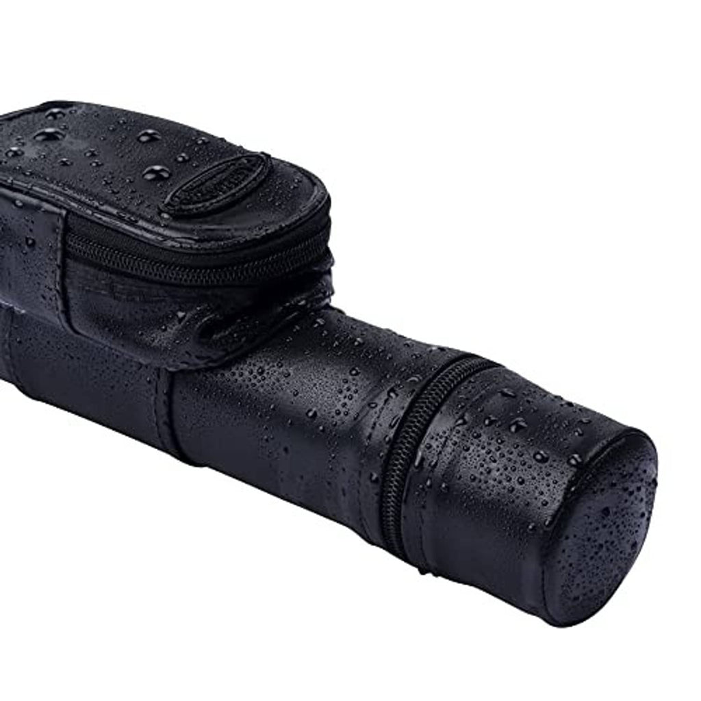 Black hard pool cue case with water beading texture and zip seam
