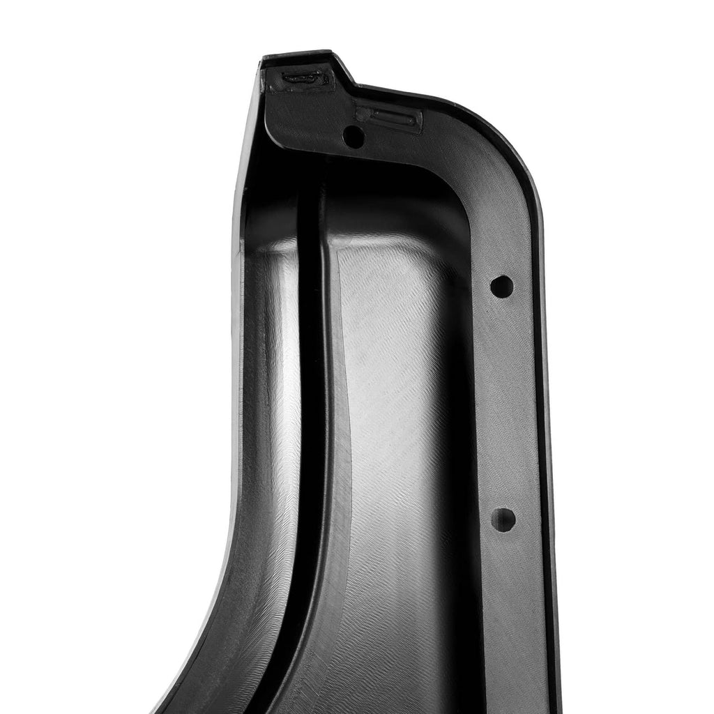 Right fender cap inner wall, black plastic housing with mounting holes along edge