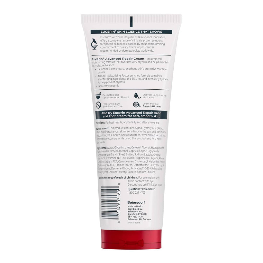Eucerin Advanced Repair Cream back label on the cream tube