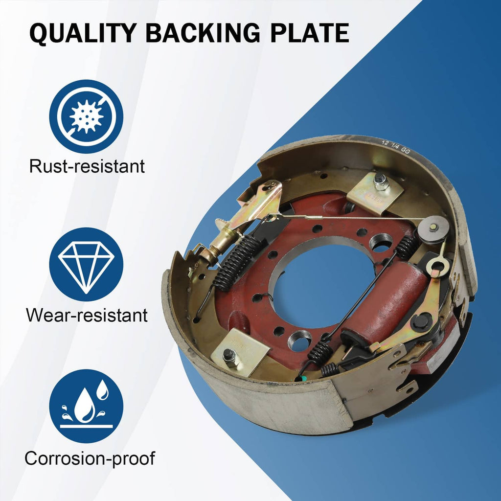 Hydraulic trailer brake assembly with rust-resistant red backing plate hardware