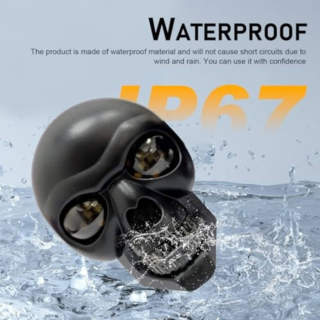 Water-resistant skull motorcycle turn signal light with black housing and LED lens